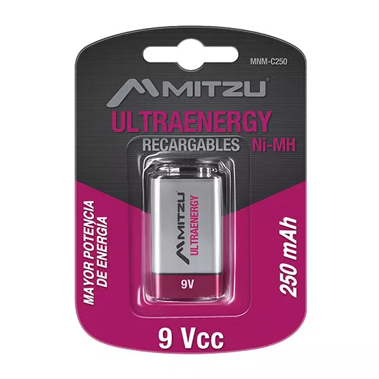[MNM-C250] Pila Recargable Mitzu MNM-C250 (Tamaño 9V Cuadrada), Batería de Níquel-Metal Hidruro (NiMH) de 8.4/9 Volts, Capacidad de 250 mAh, Blíster con 1 Pieza, MIT-PIL-C250 SKU: MNM-C250