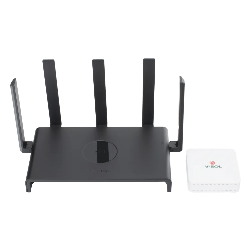 [KIT3-VPON-MESH] Ruijie Kit 3 ONU Bridge V-Sol, Dual GPON/EPON con Router Home Mesh Router, Wi-Fi 6, 4 x RJ-45, 2402 Mbit/s WLAN, Inalámbrico, Doble Banda 2.4/5 GHz, 5 Antenas Externas, de 5 dBi SKU: KIT3-VPON-MESH