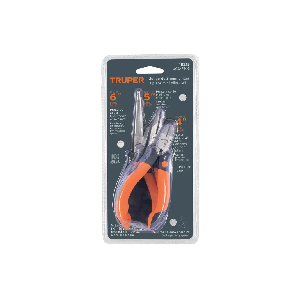 Juego de 3 mini pinzas mango Comfort Grip, Truper Truper JGO-PM-3 SKU: 18215