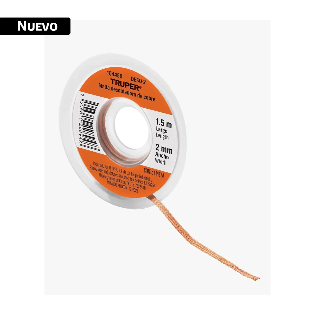 [104458] Malla desoldadora de cobre, 2 mm x 1.5 m, Tuper DESO-2 SKU: 104458