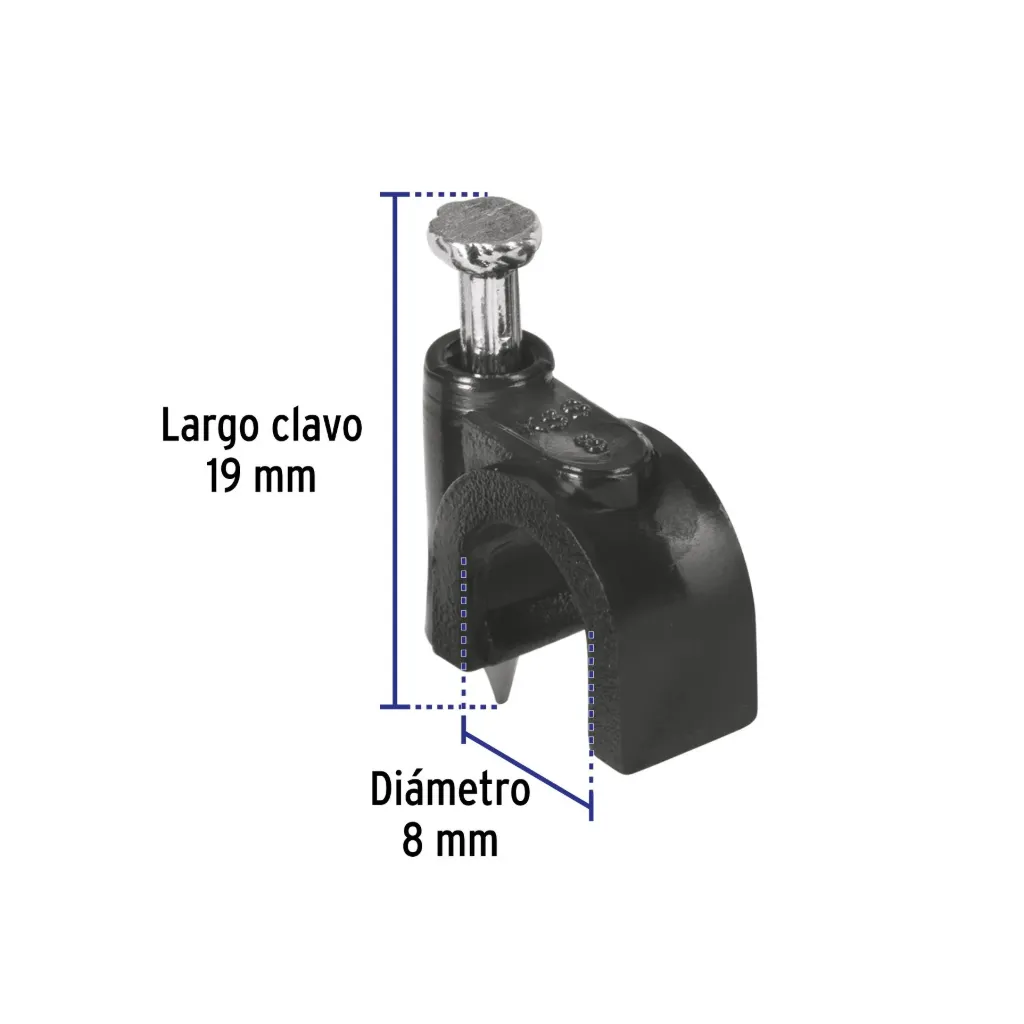 Bolsa con 20 grapas negras de 8 mm para cable redondo Volteck GCU-8N SKU: 48281