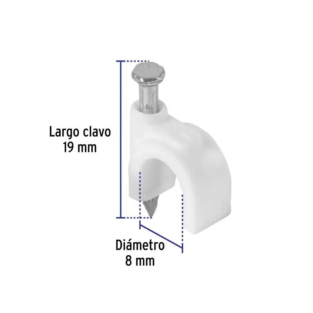 Bolsa con 20 grapas blancas de 8 mm para cable redondo Volteck GCU-8B SKU: 48273