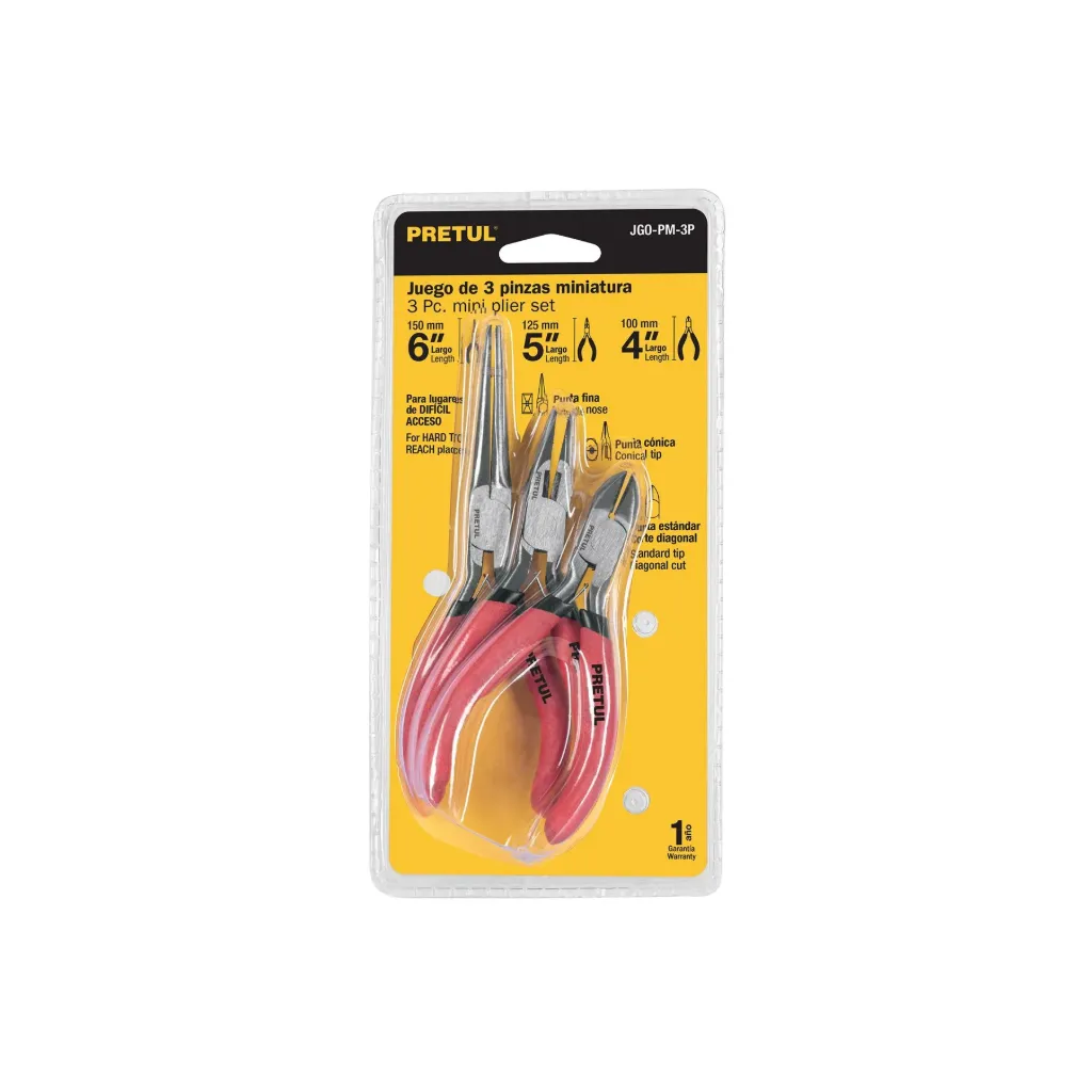 [20016] Juego de 3 mini pinzas, mangos de PVC, Pretul Pretul SKU: JGO-PM-3P SKU: 20016