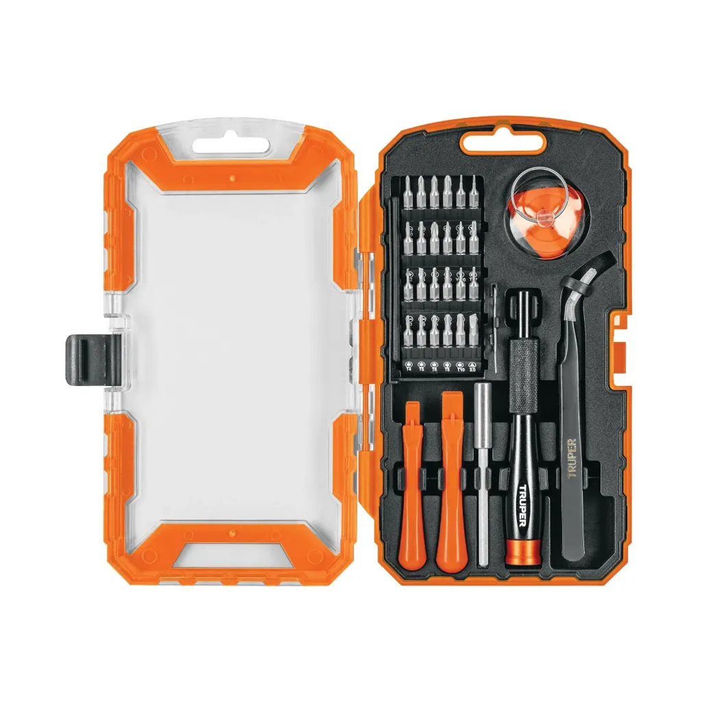 Juego de 32 piezas para reparación de electrónica, Truper Truper JGO-TEL-32 Desarmador SKU: 17762