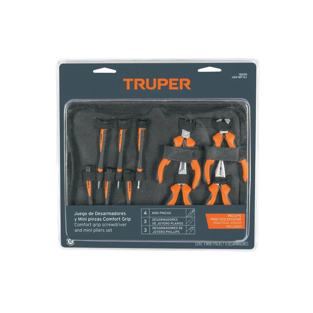 Juego 6 desarmadores de joyero y 4 mini pinzas Comfort Grip Truper SKU: JGO-MP-DJ SKU: 18200
