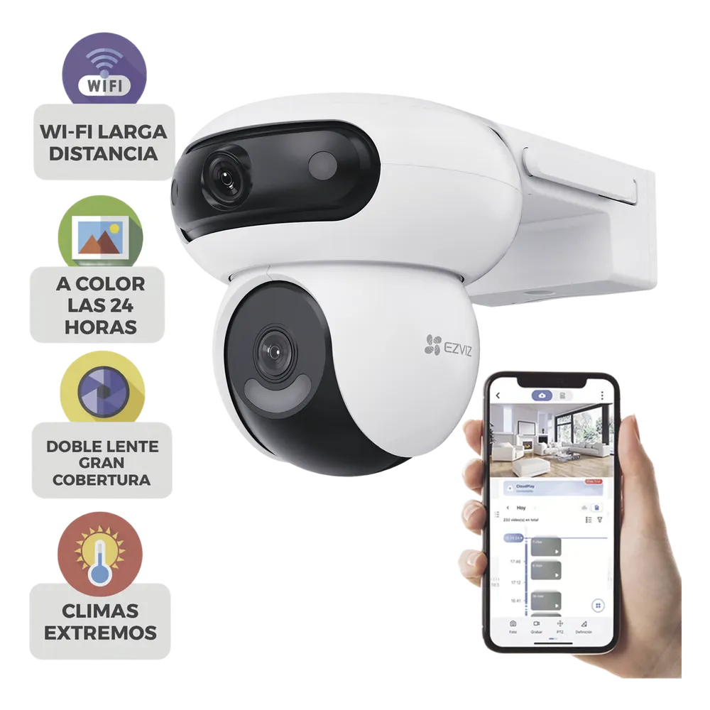 Ezviz Cámara de Seguridad IP Smart WiFi PT IR para Interiores/Exteriores H90 Dual, Alámbrico/Inalámbrico, 2560 x 1440 Pixeles, Día/Noche SKU: CS-H90