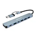 BRobotix Docking Station 7 en 1 USB 3.0/USB-C, 5x USB 3.0, 2x USB-C, Gris SKU: 6005446