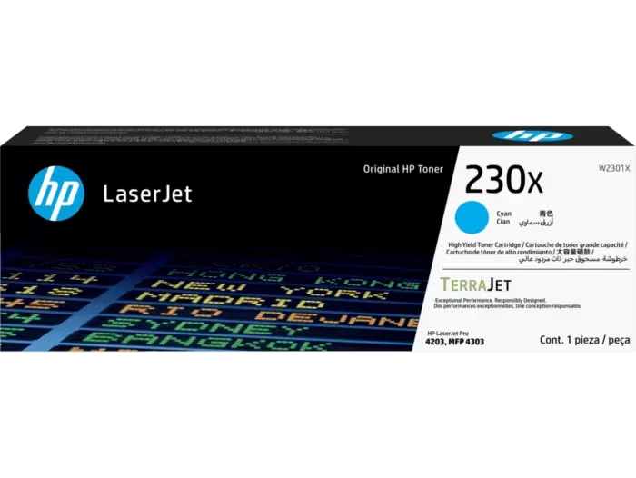 [W2301X] W2301X Cian Original Toner 230X HP Color LaserJet Pro 4201dn,dw, 4203cdn,dw, 4303dw,fdn 4301dw 5,500 Páginas SKU: W2301X