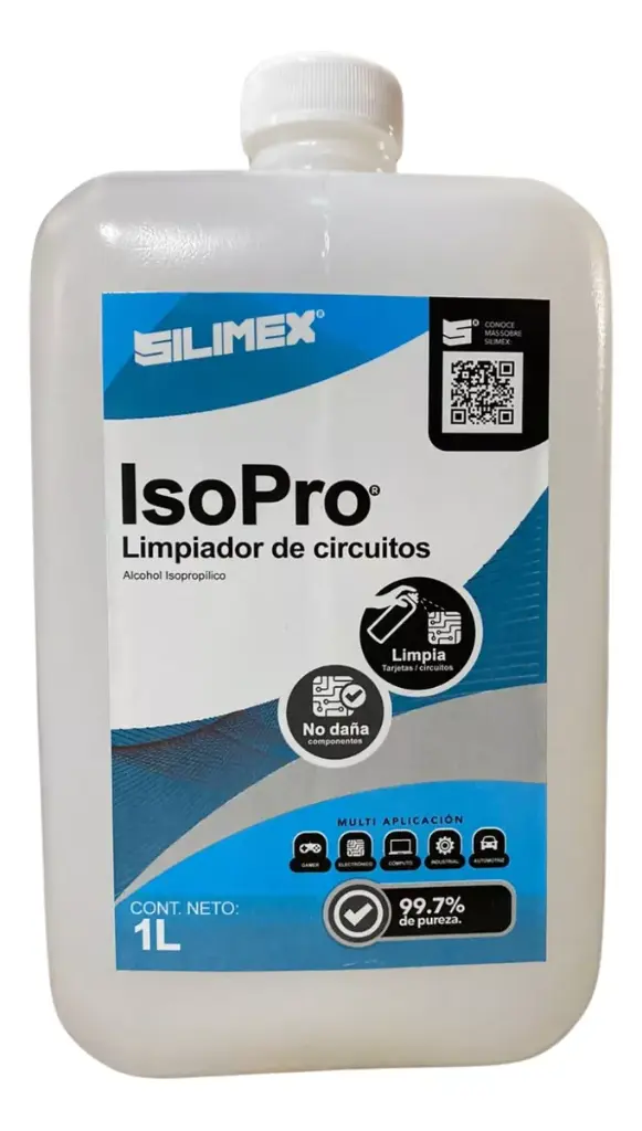 [ALCOHOL] Alcohol Isopropílico en Bote de 1Litro Limpiador de Circuitos y Tarjetas Electrónicas, Equipos de vídeo, Fibra Óptica, Cómputo, y Equipo Telefónico 1000ml SILIMEX CN-1237 SKU: ALCOHOL