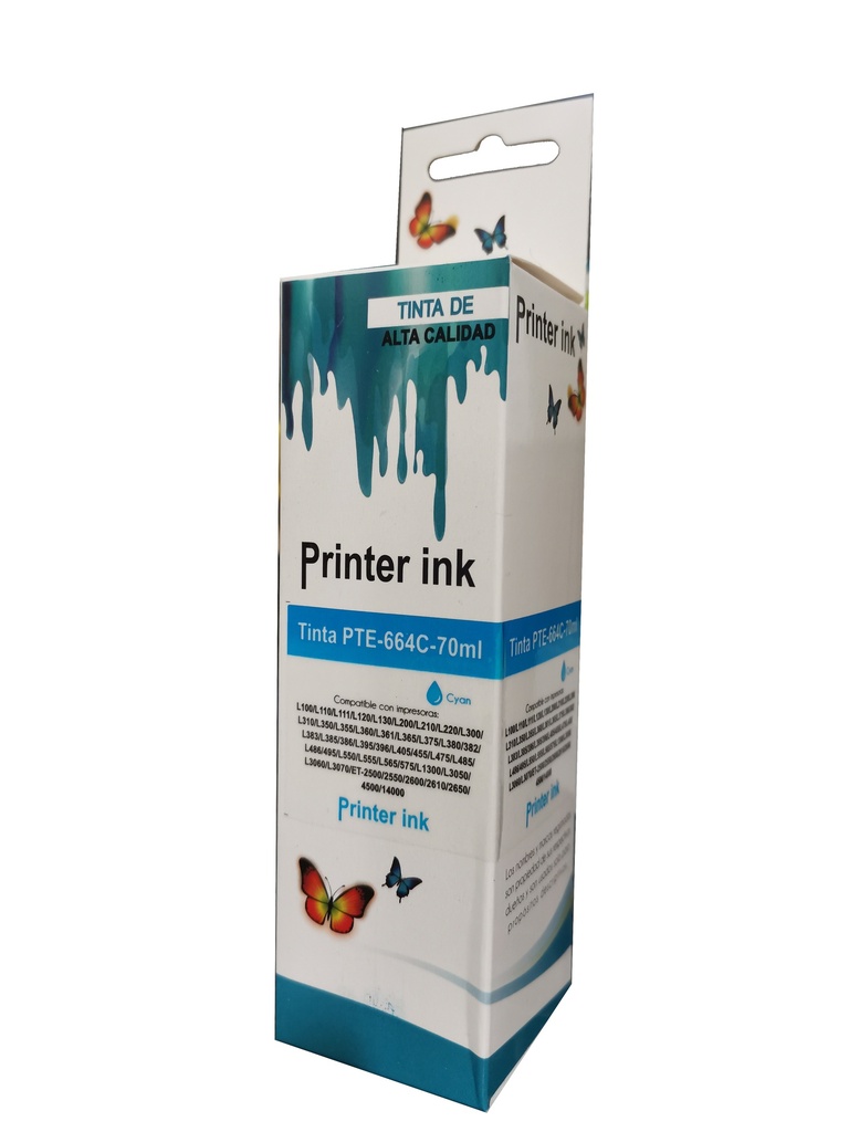 [T664220COM] Com T664220COM/T673220 Cian Compatible Bote de Tinta Epson L110, L120, L200, L210, L220, L300, L310, L350, L355, L365, L375, L380, L395, L396, L455, L475, L495, L555, L565, L575, L1300, L850, L810, L805, L1800, L800, L1455 70ml SKU: T664220COM