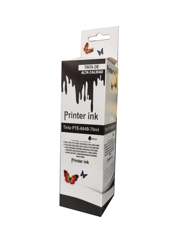 Com T664120COM/T673120 Negro Compatible Bote de Tinta Epson L110, L120, L200, L210, L220, L300, L310, L350, L355, L365, L375, L380, L395, L396, L455, L475, L495, L555, L565, L575, L1300, L850, L810, L805, L1800, L800, L1455 70ml SKU: T664120COM