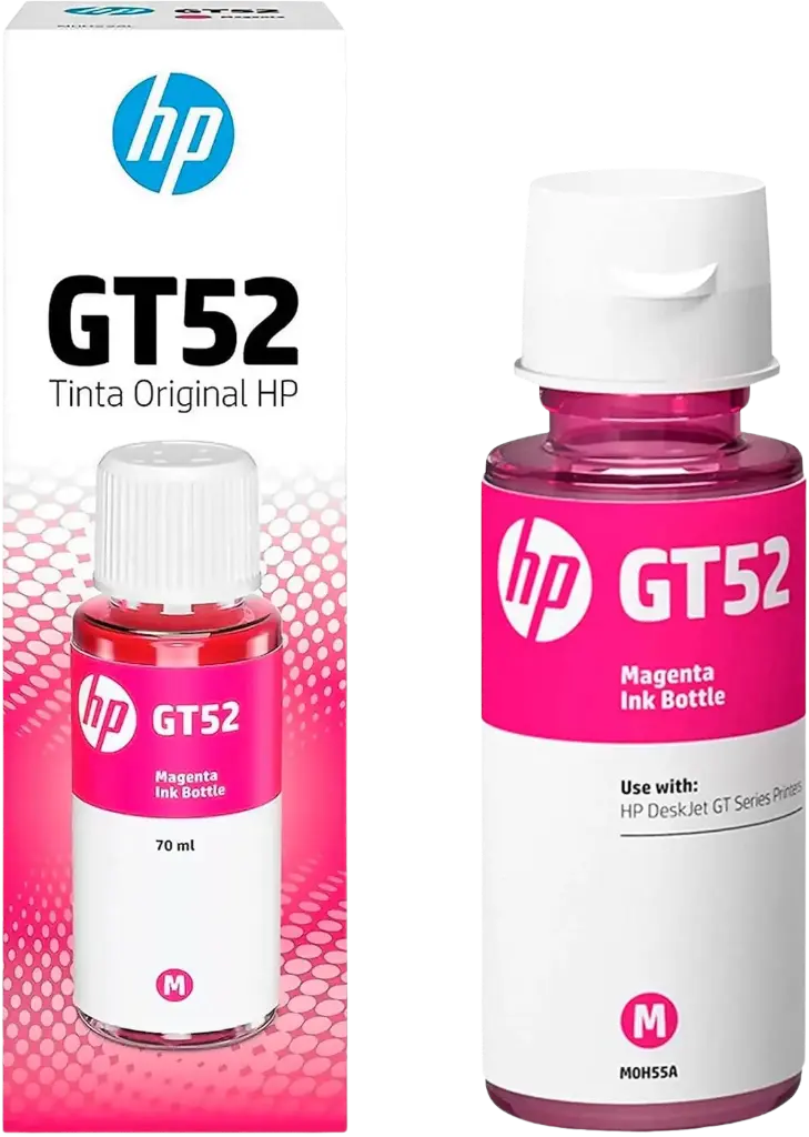 GT52 Magenta Original Botella de Tinta HP Smart Tank 514, 517, 616, 500, 515, 519, 530, 533, 615, 618, HP Deskjet 5810, 5820, HP Ink Tank 115, 318, 319, 410, 415, 416, 418, 419, 455, 457, 450, 315  8,000Pag. 70ml SKU: M0H55AL