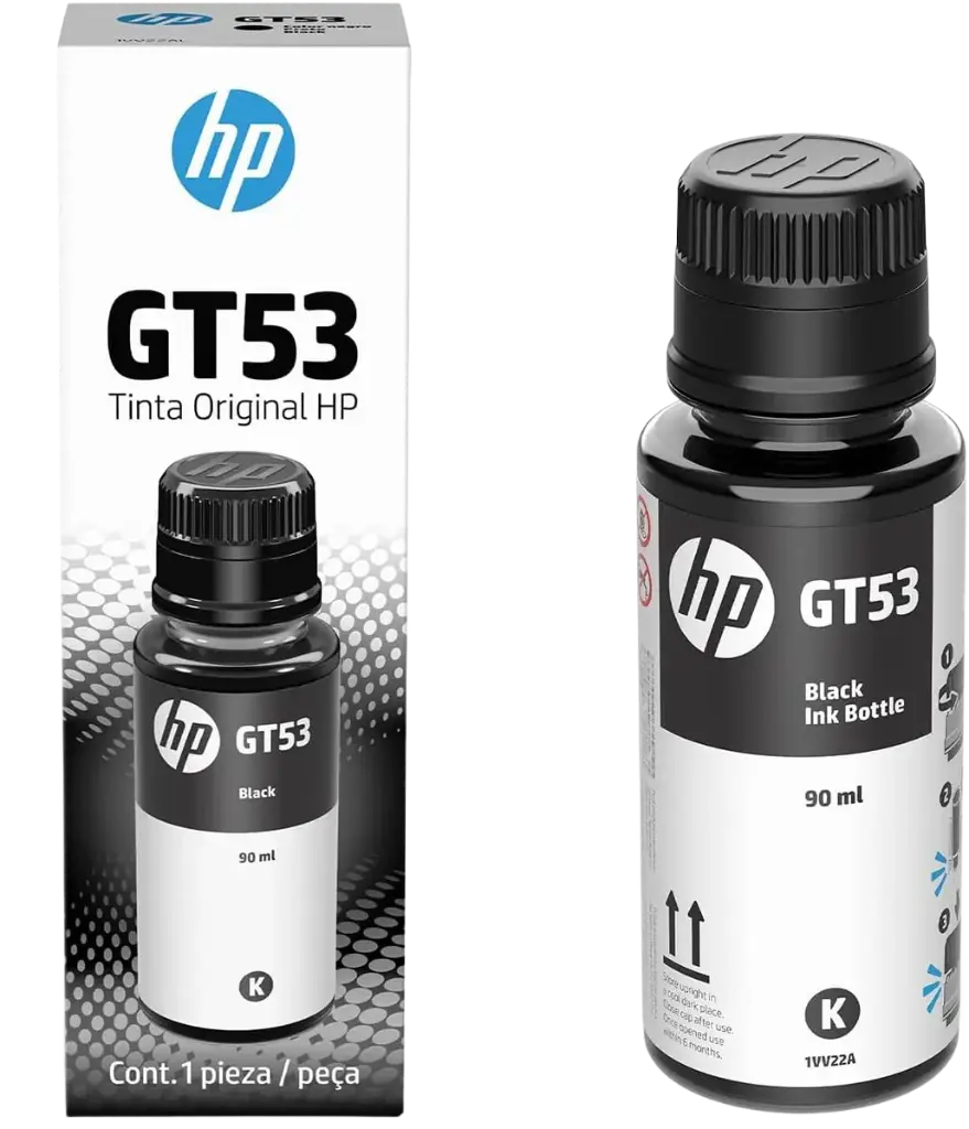 GT53 Negro Original Botella de Tinta HP Smart Tank 514, 517, 616, 500, 515, 519, 530, 533, 615, 618, HP Deskjet 5810, 5820, HP Ink Tank 115, 318, 319, 410, 415, 416, 418, 419, 455, 457, 450, 315/  4,000Pag. 70ml. SKU: HP-1VV22AL