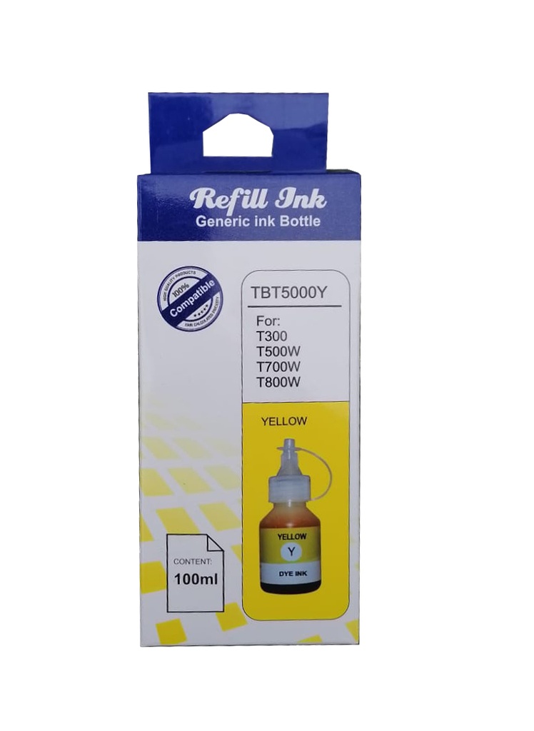 Com BT5001Y Amarillo Compatible Bote de Tinta Brother DCP-T300, T220, T310, T500W, T510W, T520W, T700W, T710W,  T720DW,  T800W, T810W, T910DW, T920DW, T4500DW, HL-T4000DW, DCPT420W, DCPT426W 5000 Pag. SKU: BT5001YCOM
