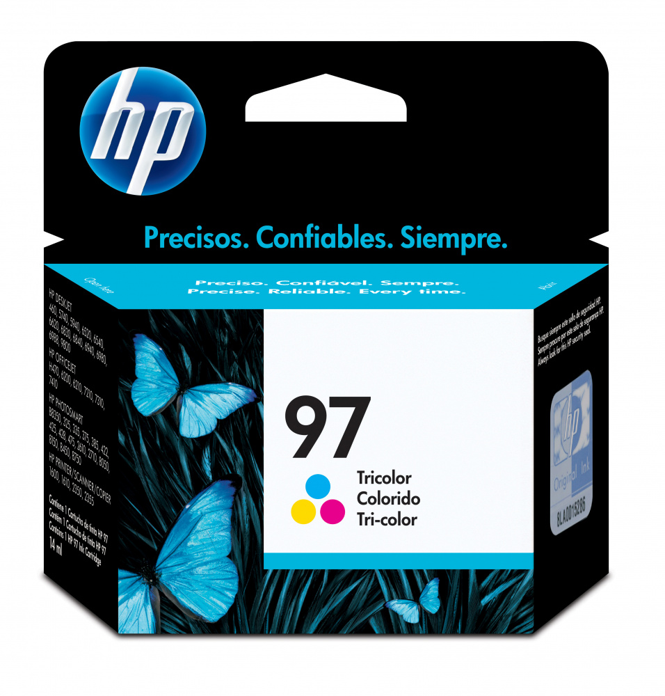 HP 97 Tricolor Original Cartucho de Tinta HP97 HP DeskJet HP Deskjet 460wf Mobile Printer, HP Photosmart 8450, 8150, 2710, 2610, 375 and 325 Printers, HP Officejet 7410, 7310, and 6210 Printers, HP PSC 2350 All-in-One Printers, HP Deskjet 6840, 6540, 6520, and 5740 Printers 14ml 560Pag. SKU: C9363WL