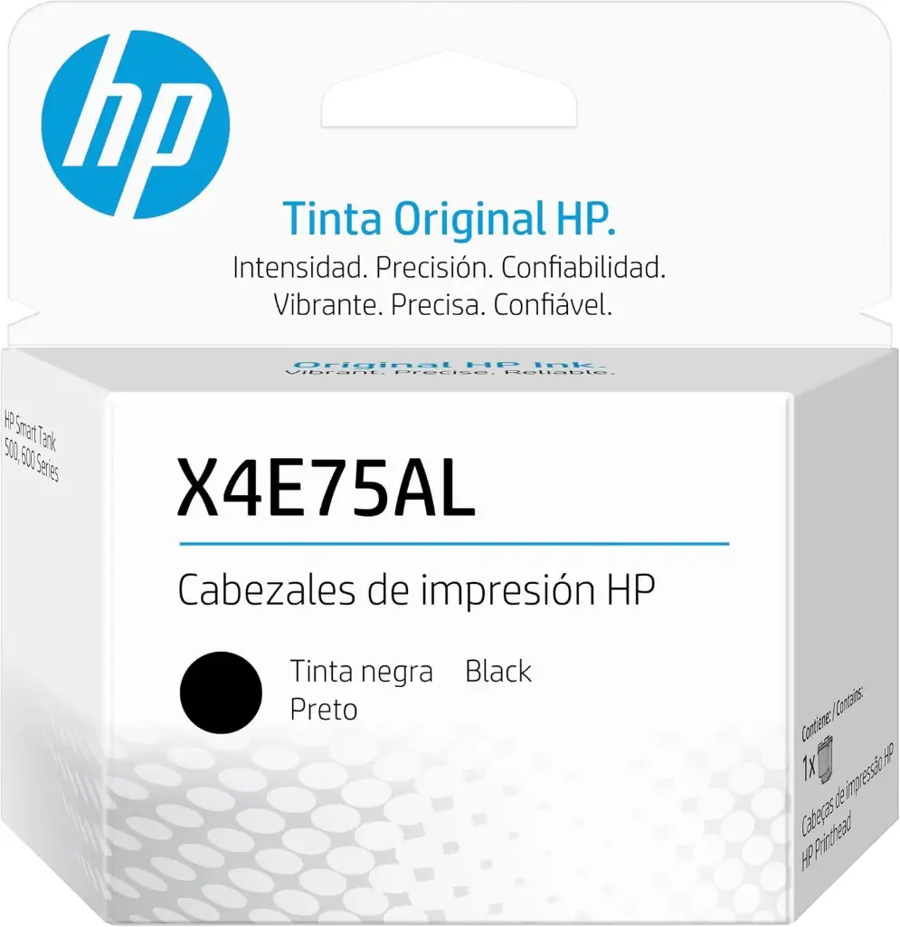 X4E75AL Cabezal Negro HP Smart Tank 350 series, HP Smart Tank 500 All-in-One series, HP Smart Tank 510 Wireless All-in-One series, HP Smart Tank 530 Wireless All-in-One series, HP Smart Tank 610 Wireless All-in-One series, HP Smart Tank Plus 550 Wireless All-in-One series SKU: X4E75AL