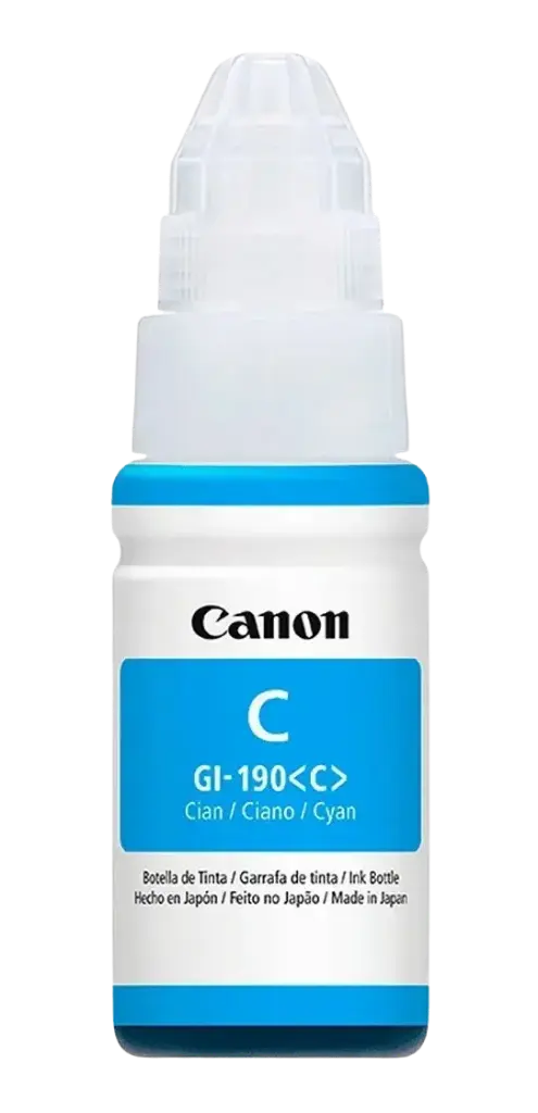 GI-190 Cian Original Bote de Tinta GI190 Canon, G1100, G1110, G2100, G2110, G2111, G3100, G3110, G3111, G4100, G4110, G4111 70ml SKU: 0668C001AA