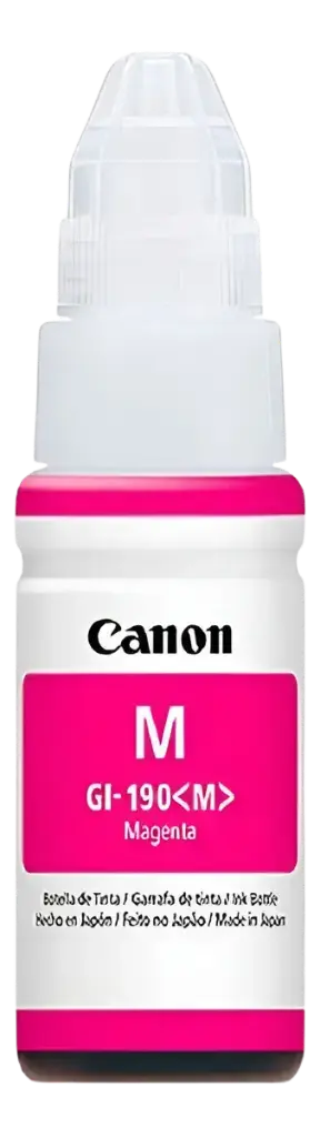 GI-190 Magenta Original Bote de Tinta GI190 Canon, G1100, G1110, G2100, G2110, G2111, G3100, G3110, G3111, G4100, G4110, G4111 70ml SKU: 0669C001AA
