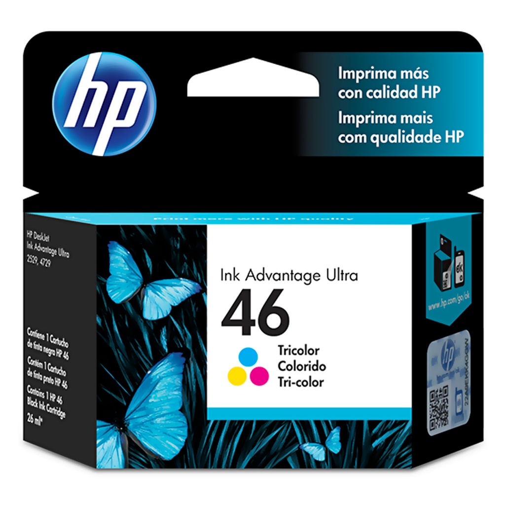 HP 46 Tricolor Original Cartucho de Tinta HP46 HP Deskjet Ink Advantage 2020hc, 2520hc, 2029, 2529 All-in-One Printer, and HP DeskJet Ultra Ink Advantage 4729 All-in-One Printe 750Pag. 14ml SKU: CZ638AL