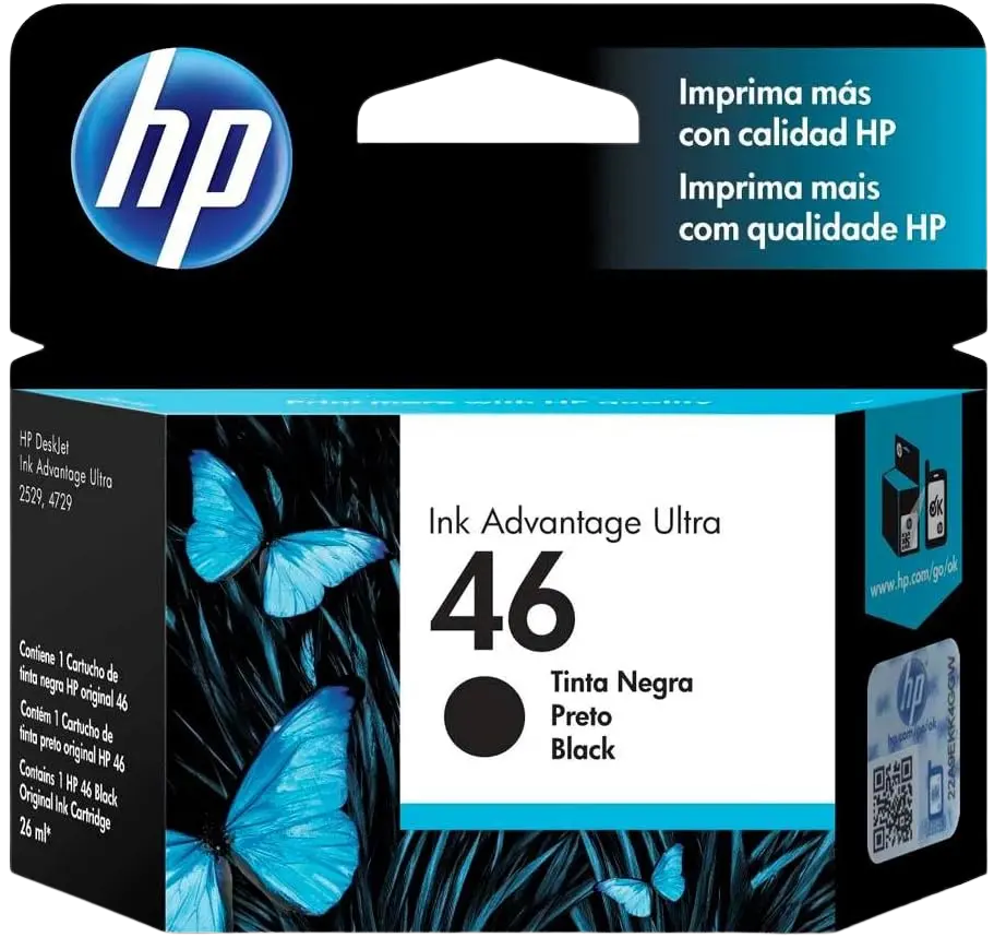 [CZ637AL] HP 46 Negro Original Cartucho de Tinta HP46 HP Deskjet Ink Advantage 2020hc, 2520hc, 2029, 2529 All-in-One Printer, and HP DeskJet Ultra Ink Advantage 4729 All-in-One Printe 1,500Pag. 26ml SKU: CZ637AL