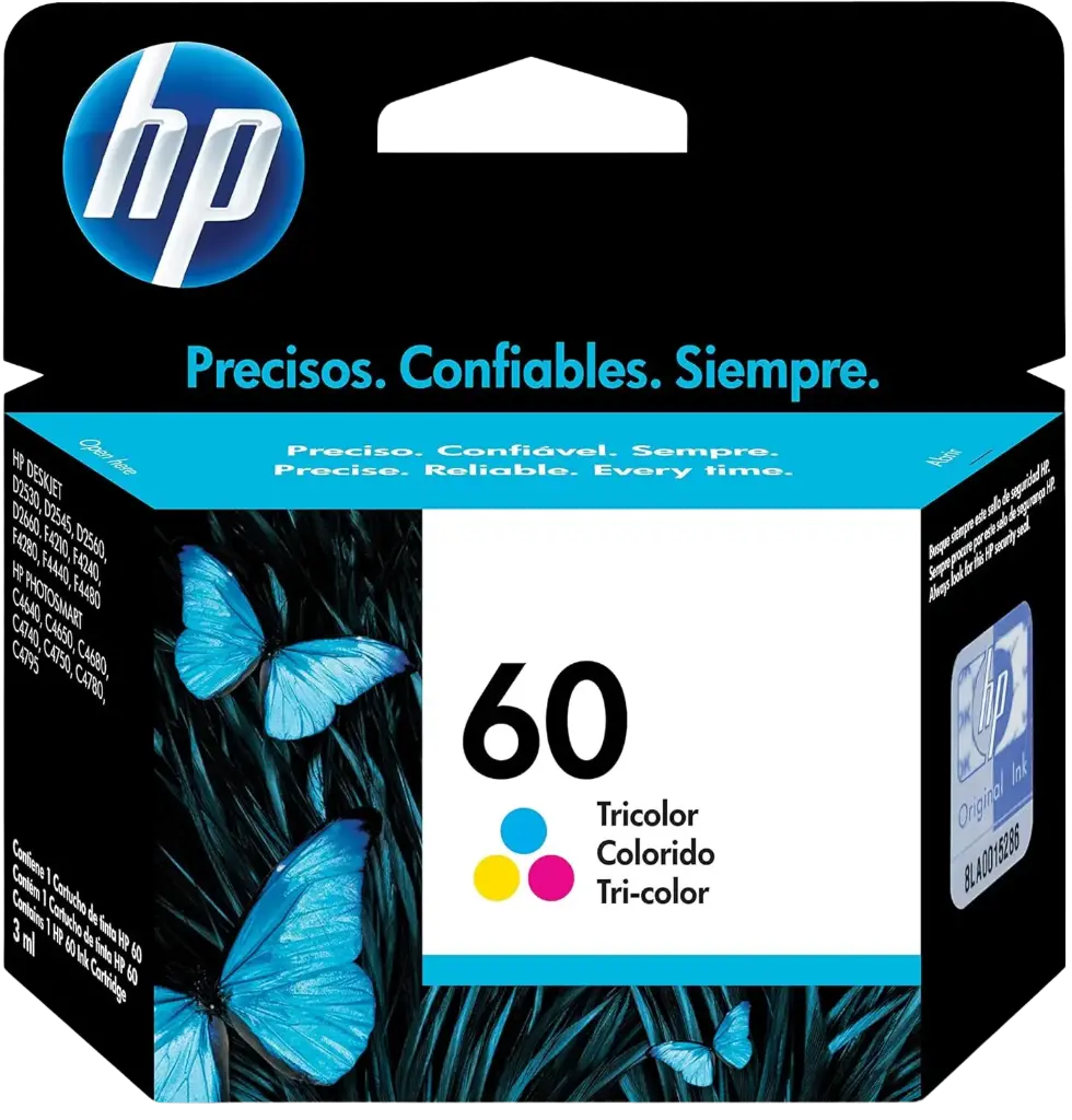 HP60, HP675, HP901 Tricolor Original Cartucho de Tinta HP60 HP Deskjet D1660/D2530/D2545/D2560/D2660/D2680/D5560/F2430/F2440/F2480/F4210/F4235/F4240/F4280/F4435/F4440/F4480/F4580 ENVY 100/110/111/114/120/121 PHOTOSMART C4635/C4640/C4650/C4680/C4740/C4750/C4780/C4795 6.5ml SKU: CC643WL