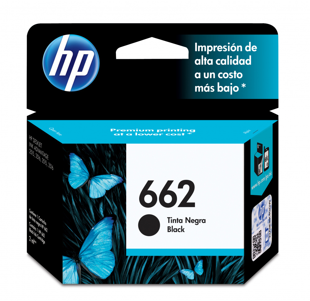 HP 662 Negro Original Cartucho de Tinta HP662 HP Deskjet Ink Advantage 1015/1515/1516/2515/2516/2545/2546/2645/2646/3515/3516/3545/3546/4645/4646. 2ml SKU: CZ103AL