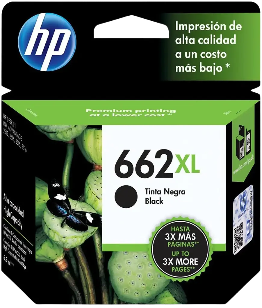 HP 662XL Negro Original Cartucho de Tinta HP662XL HP Deskjet Ink Advantage 1015, 1515, 1516, 2515, 2516, 2545, 2546, 2645, 2646, 3515, 3516, 3545, 3546, 4645, 4646 6.5 ml SKU: CZ105AL
