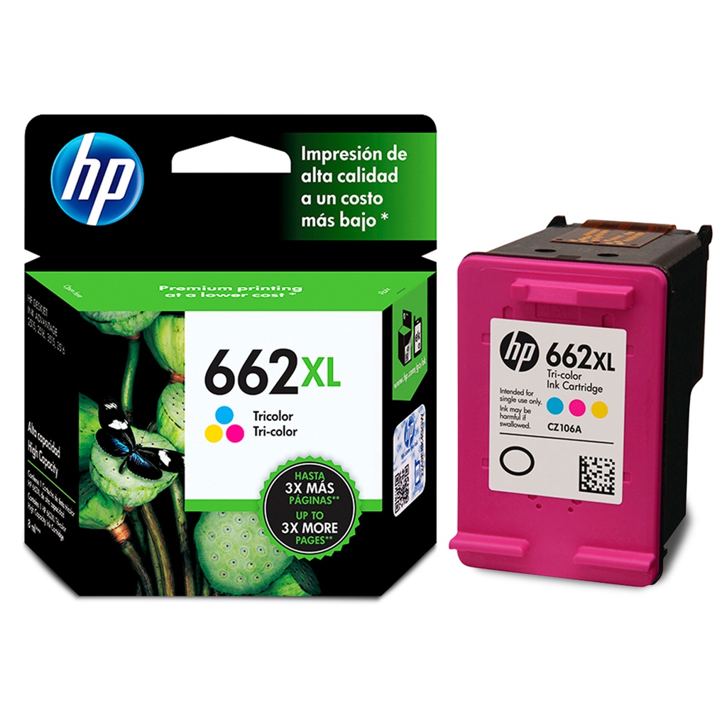 HP 662XL Tricolor Original Cartucho de Tinta HP662XL HP Deskjet Ink Advantage  1015/1515/1516/2515/2516/2545/2546/2645/2646/3515/3516/3545/3546/4645/4646 8 ml. SKU: CZ106AL
