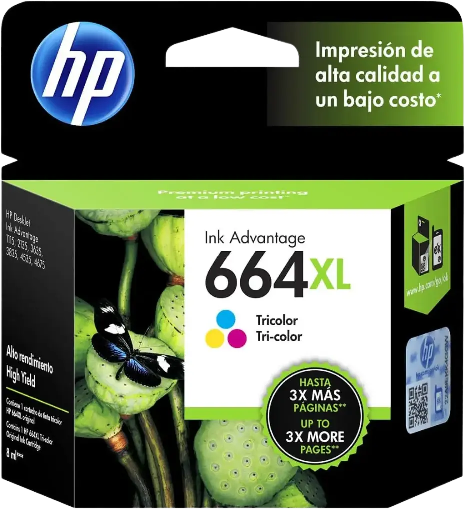 HP 664XL Tricolor Original Cartucho de Tinta HP664XL HP Deskjet Ink Advantage 1115, 2134, 2135, 2675, 3635, 3775, 3785, 3786, 3787, 3789, 3835, 4535, 4675, 5075, 5275, 5276. 8ml. SKU: F6V30AL