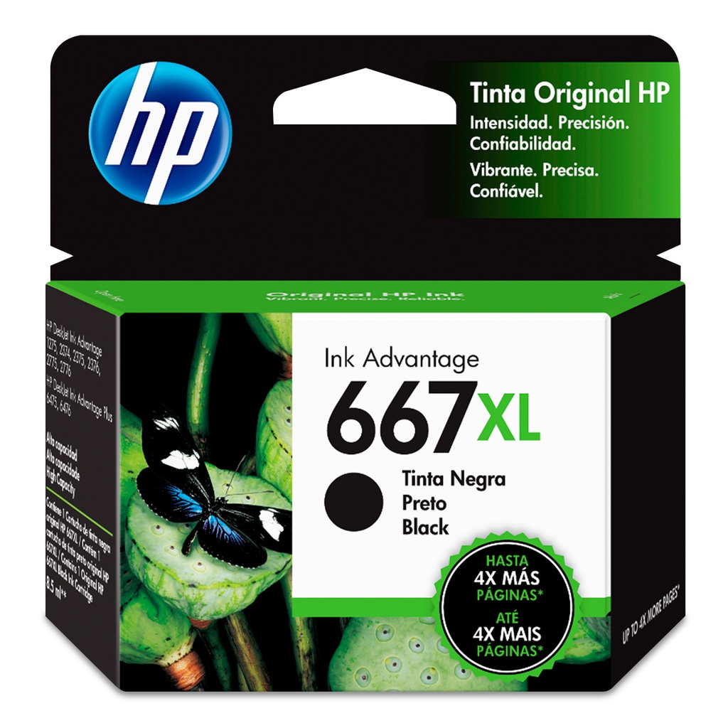 HP 667XL Negro Original Cartucho de Tinta HP667XL HP Deskjet Ink Advantage  1275/2374/2375/2376/2775/2776 PLUS 6475/6476. 300PAG 8.5ml SKU: 3YM81AL