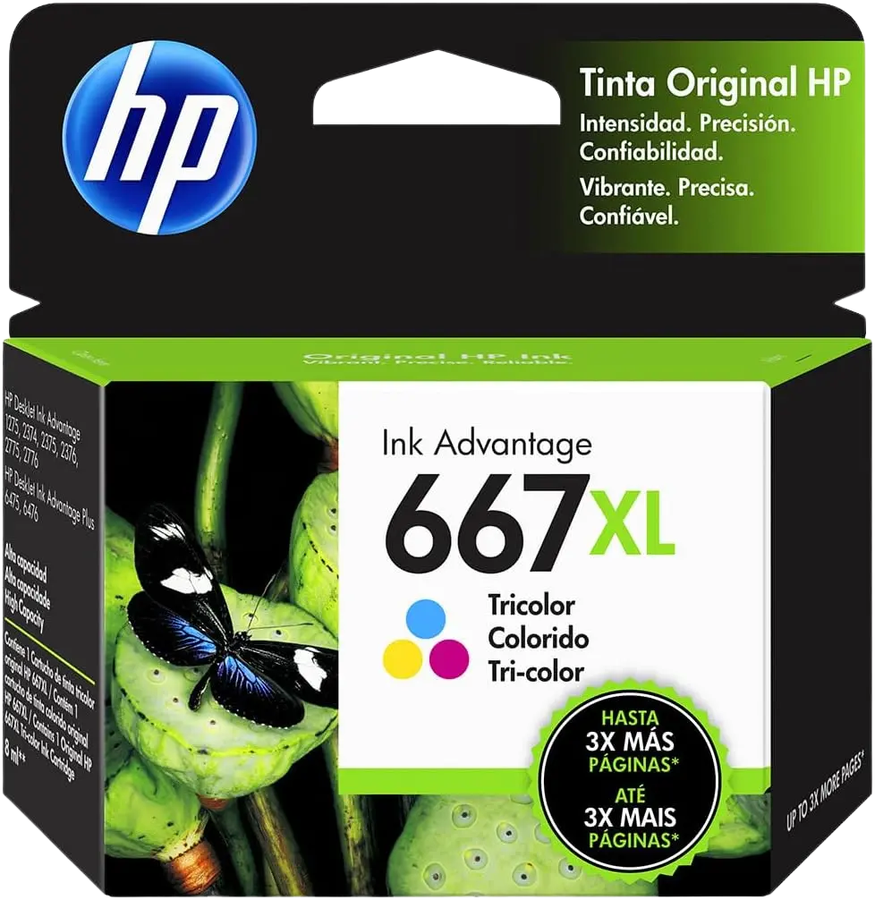 HP 667XL Tricolor Original Cartucho de Tinta HP667XL HP Deskjet Ink Advantage 1275, 2374, 2375, 2376, 2775, 2776 PLUS 6475, 6476. 300P 8ml SKU: 3YM80AL