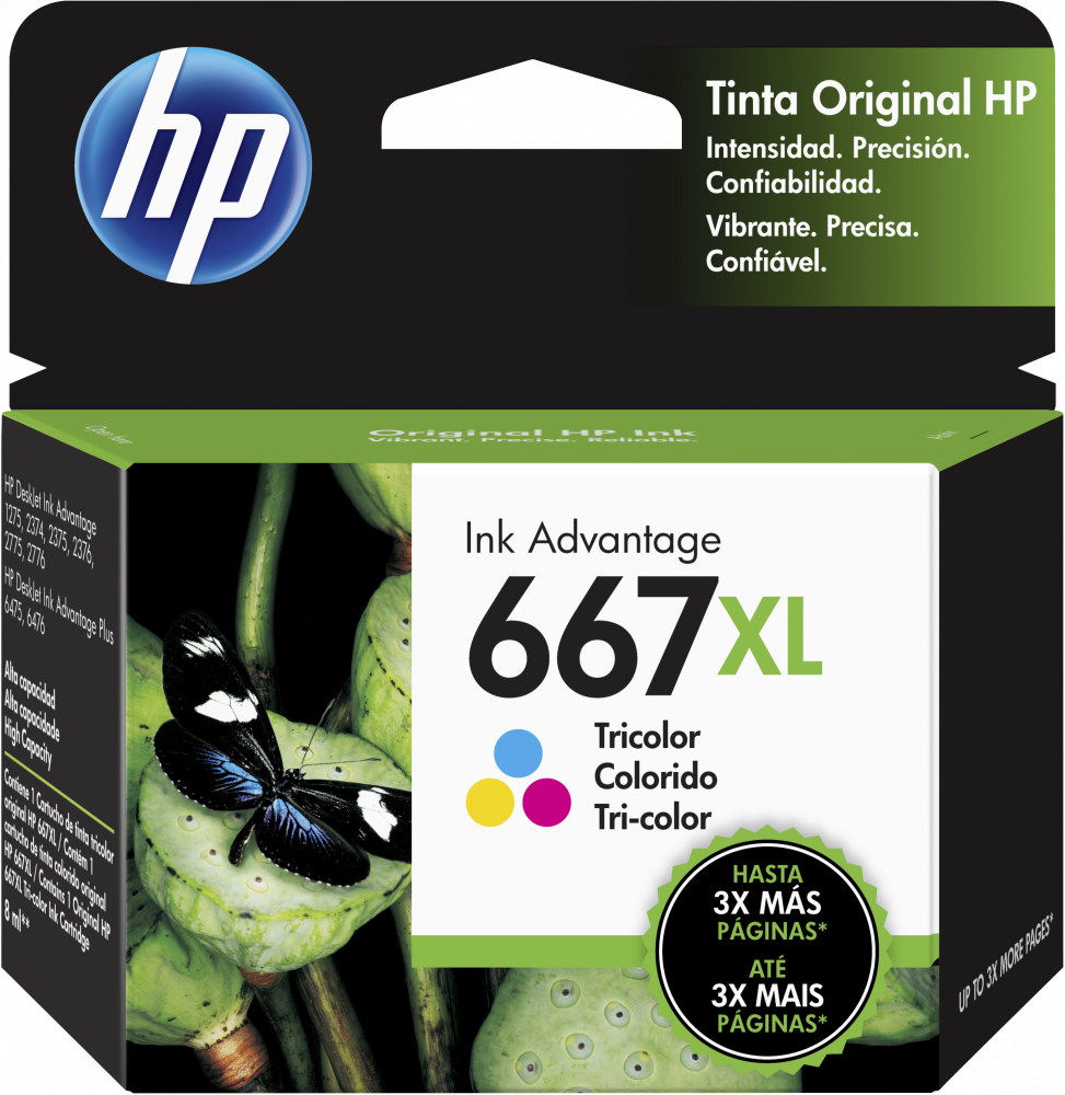 HP 667XL Tricolor Original Cartucho de Tinta HP667XL HP Deskjet Ink Advantage 1275/2374/2375/2376/2775/2776 PLUS 6475/6476. 300P 8ml SKU: 3YM80AL