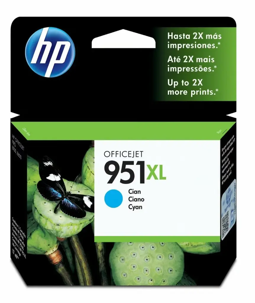 HP 951XL Cian Original Cartucho de Tinta HP951XL HP Officejet Pro251DW/276DW/8100/8600/8610/8620 17ml SKU: CN046AL