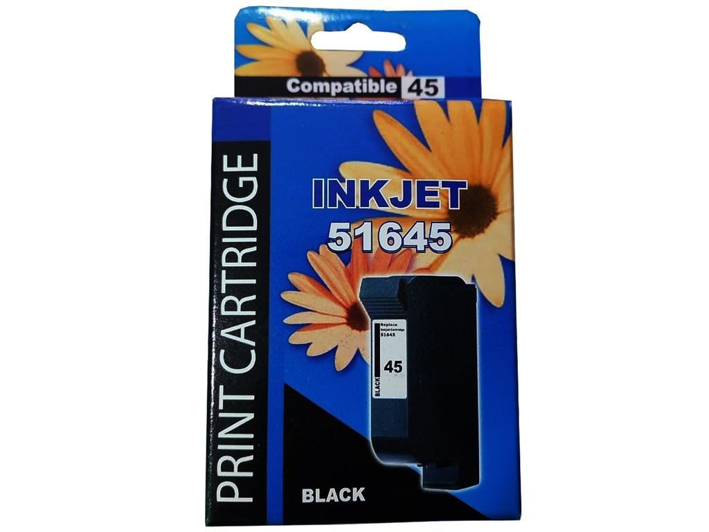 HP 45 Negro Compatible Cartucho de Tinta HP45 HP DeskJet 710C, 712C, 720C, 722C, 820C, 830C, 832C, 855C,882C, 935C, 950C, 1100C, 1220C, 1600C, DesignJet 700/750C plus/Officejet R40xi/ R45/R60/G95/K95/K60/K80, Pro 1150/Photosmart P1000/1100/1115/1215/1218xi. 930Pag. 42ml SKU: 51645ALCOM
