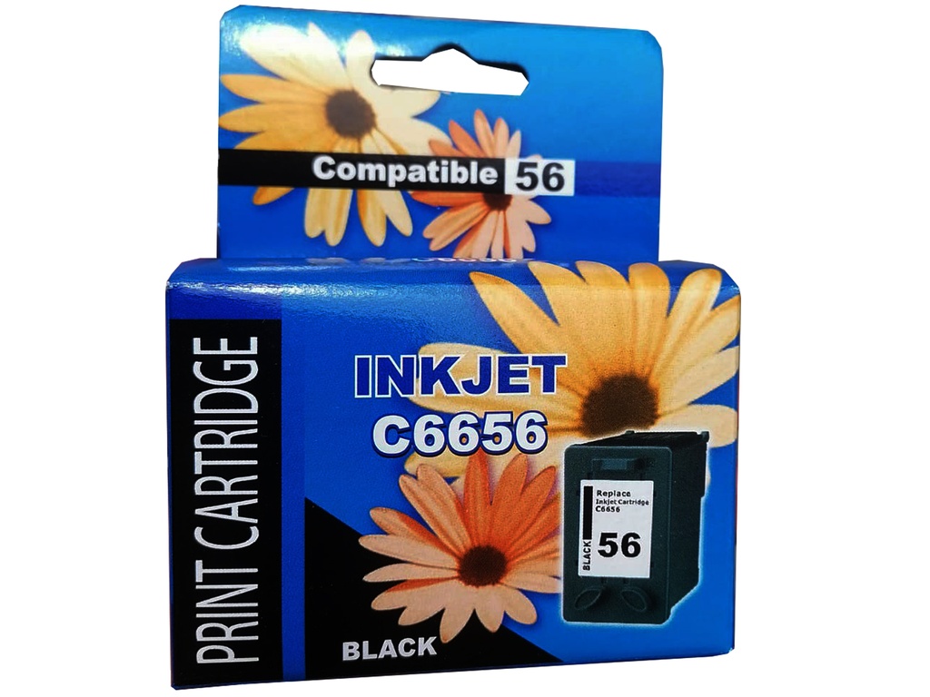 HP 56 Negro Compatible Cartucho de Tinta HP56 Deskjet 450c, 5150, 5150w, 5550, 5551, 5552, 5350, 5160, 5652, 5850, 9650, 9670 Officejet 4110, 6110, 6110xi, Photosmart 7150, 7260, 7350, 7550, 7660, 7760, 7960, PSC 1210, 1350, 2110 series, 2210, 2310, 2410, 2510. 520Pag. 19ml SKU: C6656ALG