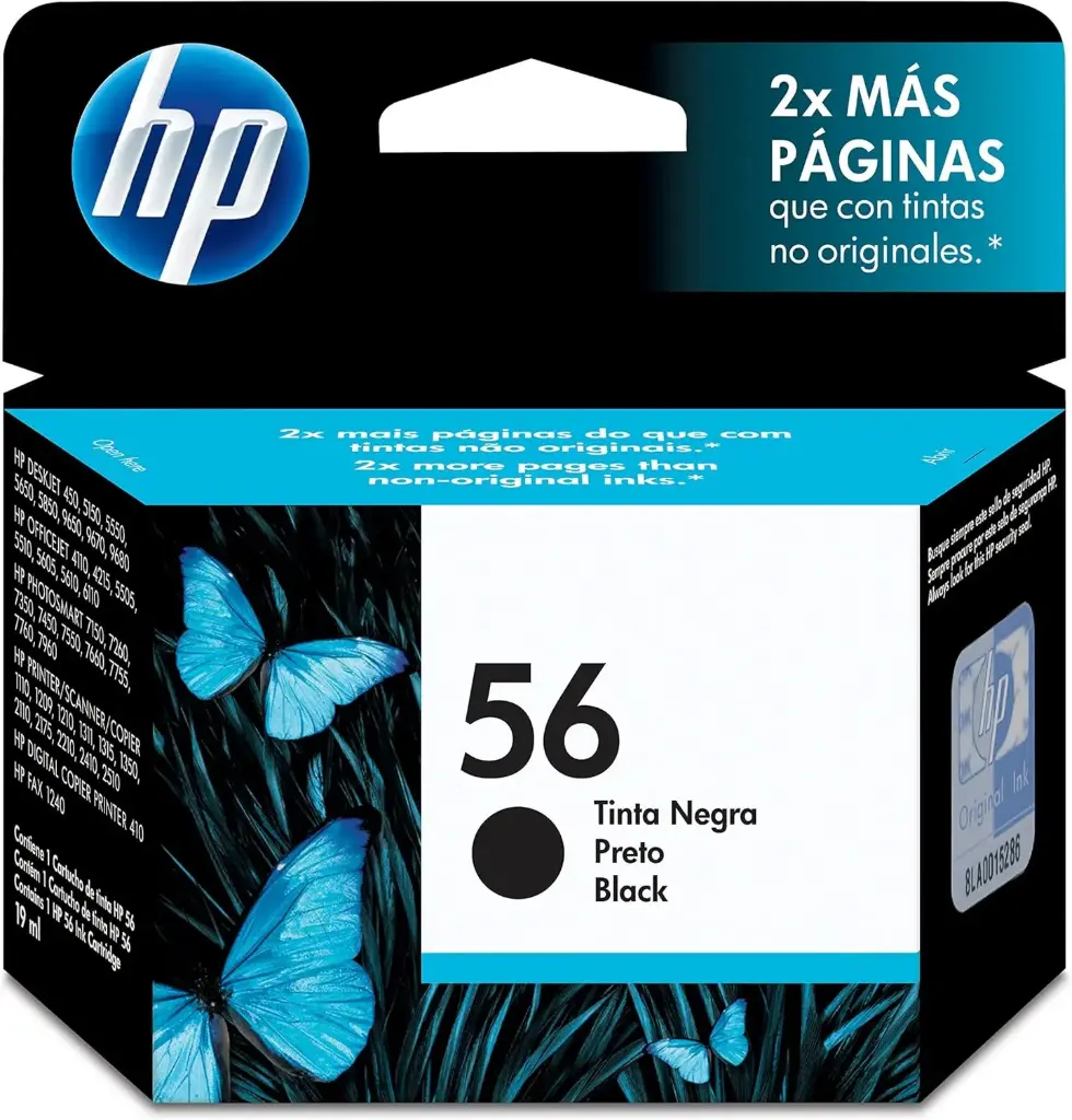 HP 56 Negro Original Cartucho de Tinta HP56 HP Deskjet 5650, 5850, 5160, PSC 2210, 1210, Photosmart 7760v, 7760w, Officejet 5510, 7755 520Pag. 19ml SKU: C6656AL