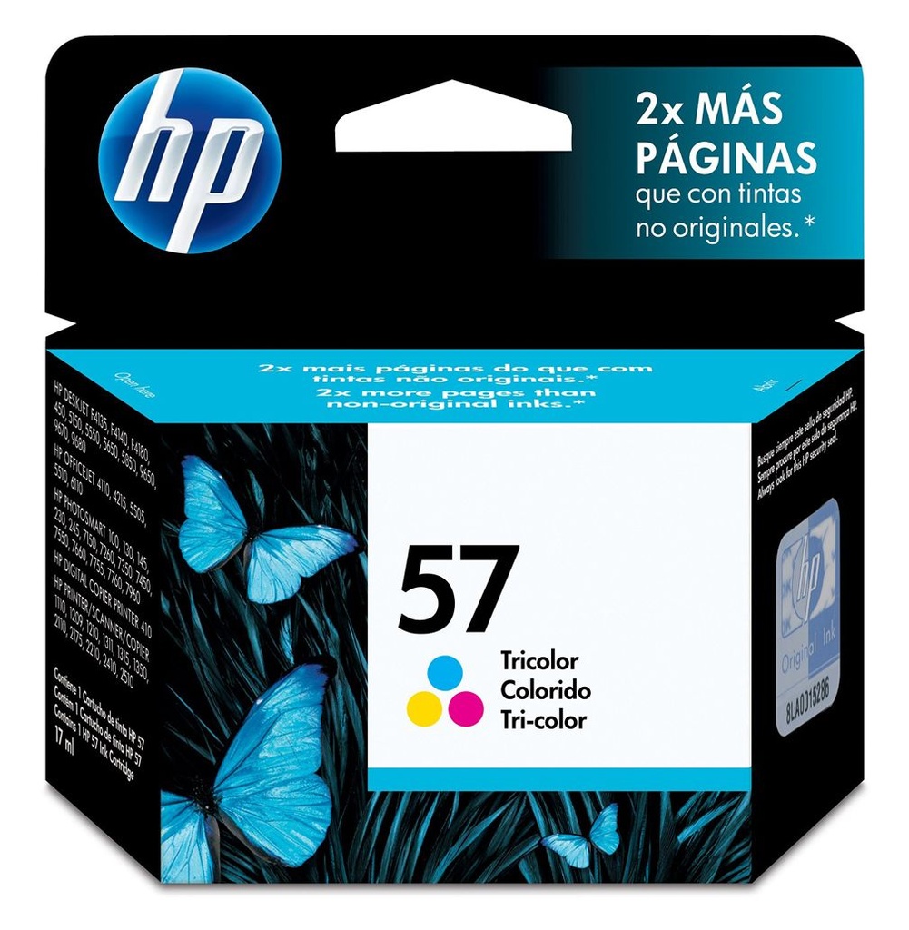 HP 57 Tricolor Original Cartucho de Tinta HP57 HP Deskjet 5650, 5850, 5160, PSC 2210, 1210, Photosmart 7760v, 7760w, Officejet 5510, 7755 500Pag. SKU: C6657AL