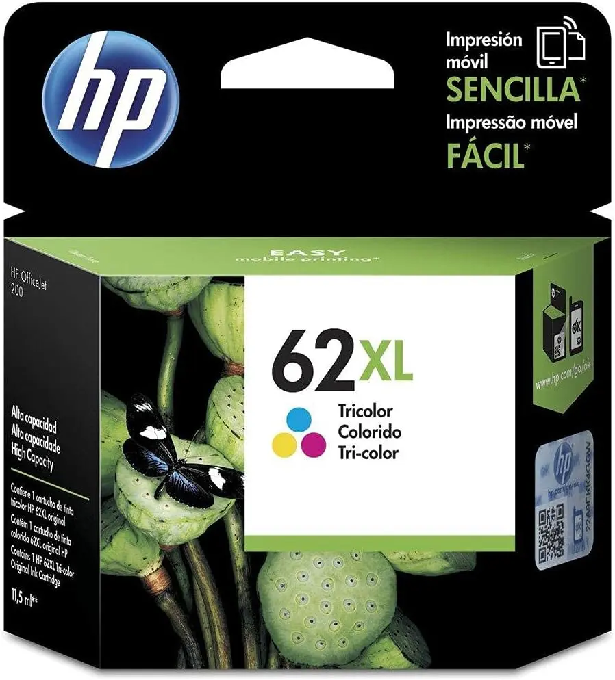 HP 62XL Tricolor Original Cartucho de Tinta HP62XL HP Officejet Pro 200, 250, 258 HP ENVY 5640 e-All-in-One Printer  415Pag. 11.5ml. SKU: C2P07AL