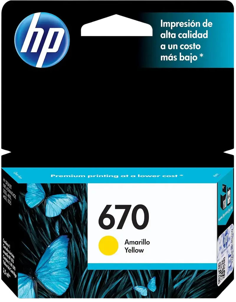 HP 670 Amarillo Original Cartucho de Tinta HP670 HP Deskjet Ink Advantage 3525, 4615, 4625, 5525, 6525 e-All-in-One 300Pag. 3.5ml. SKU: CZ116AL