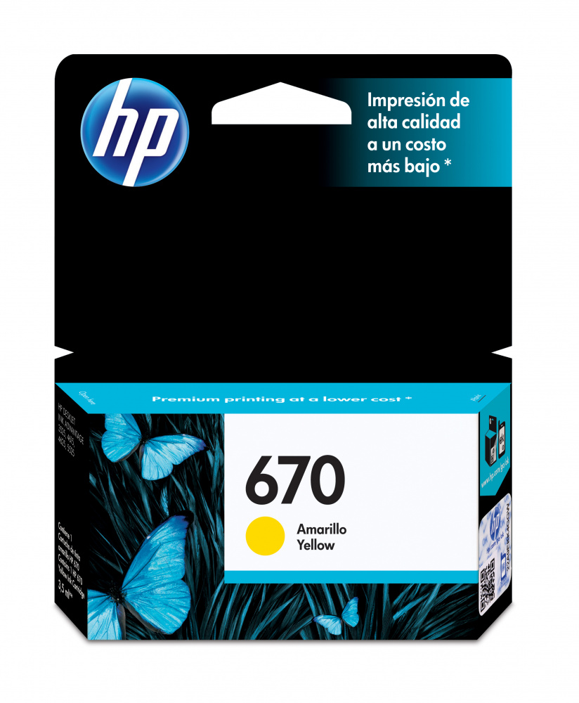 HP 670 Amarillo Original Cartucho de Tinta HP670 HP Deskjet Ink Advantage 3525, 4615, 4625, 5525, 6525 e-All-in-One 300Pag. 3.5ml. SKU: CZ116AL