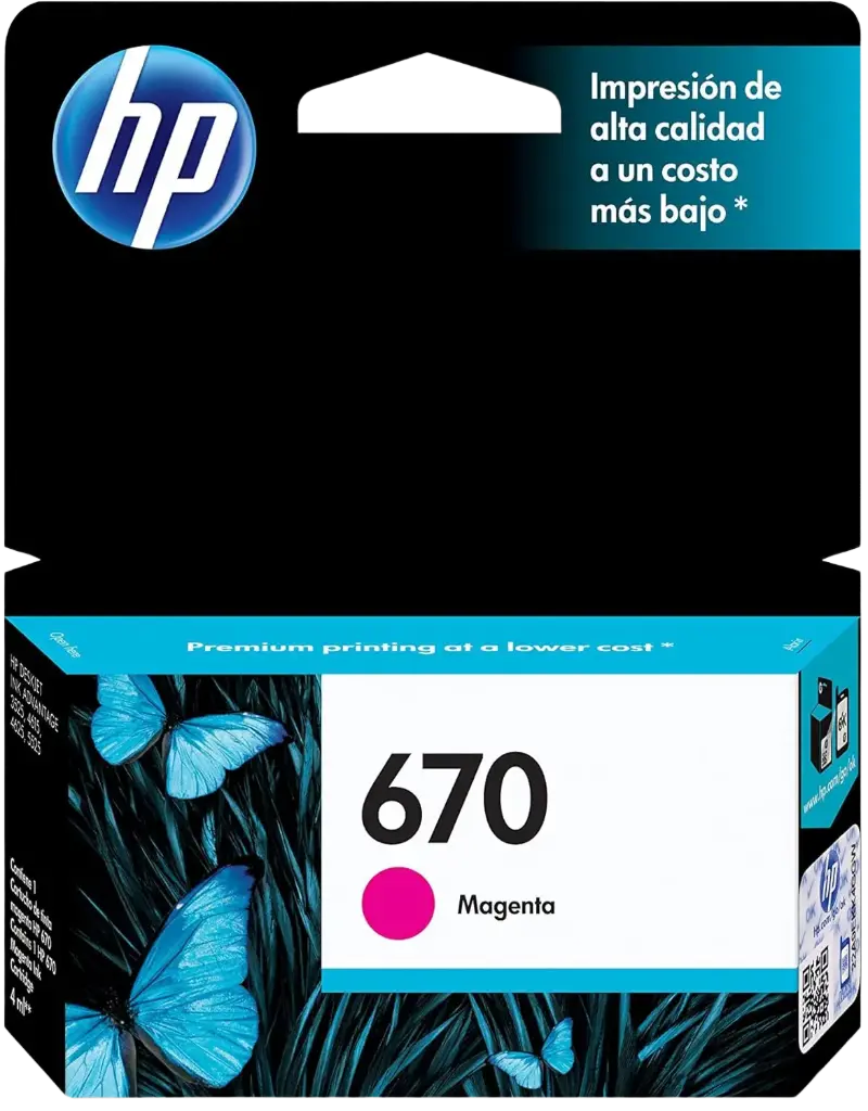 HP 670 Magenta Original Cartucho de Tinta HP HP670 HP Deskjet Ink Advantage 3525, 4615, 4625, 5525, 6525 e-All-in-One 300Pag. 4ml. SKU: CZ115AL