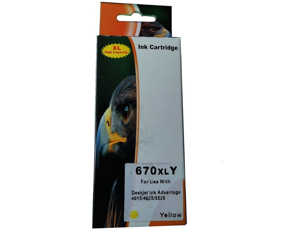 HP 670XL Amarillo Compatible Cartucho de Tinta HP670XL HP Deskjet Ink Advantage 3525, 4615, 4625, 5525, 6525 e-All-in-One 750Pag. 9ml. SKU: CZ120ALG
