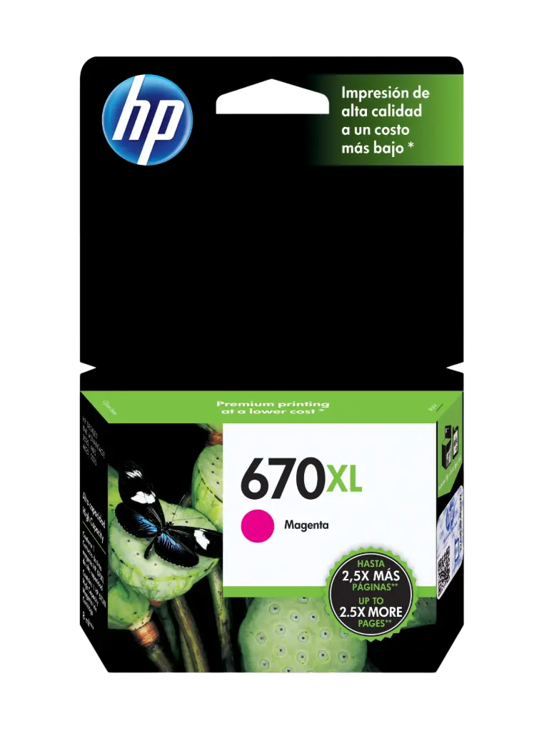 HP 670XL Magenta Original Cartucho de Tinta HP670XL HP Deskjet Ink Advantage 3525, 4615, 4625, 5525, 6525 e-All-in-One 750Pag. 8ml. SKU: CZ119AL