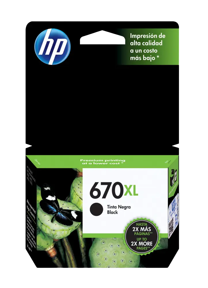 HP 670XL Negro Original Cartucho de Tinta HP670XL HP Deskjet Ink Advantage 3525, 4615, 4625, 5525, 6525 e-All-in-One 550Pag. 14ml. SKU: CZ117AL