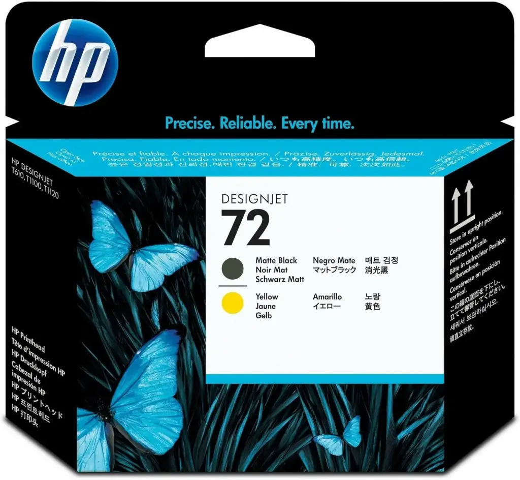 HP 72 Cabezal Negro Matte/Amarillo HP72 DesignJet de la serie T610, T620, T770, T1100, T1200, T1200 HD, T2300 eMFP, T790, T1300 130ml SKU: C9384A