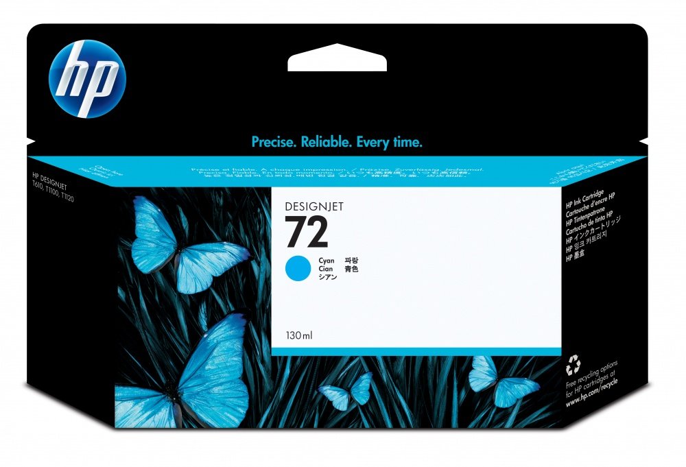 HP 72 Cian Original Cartucho de Tinta HP72 DesignJet de la serie T610, T620, T770, T1100, T1200, T1200 HD, T2300 eMFP, T790, T1300 130ml SKU: C9371A