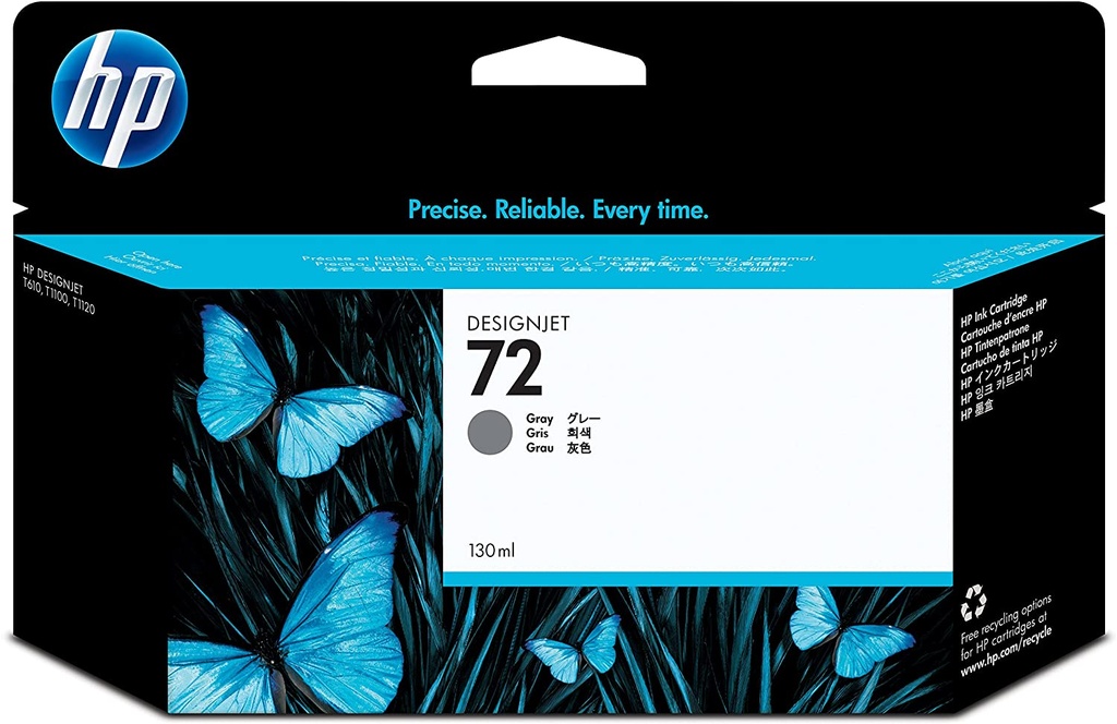 HP 72 Gris Original Cartucho de Tinta HP72 DesignJet de la serie T610, T620, T770, T1100, T1200, T1200 HD, T2300 eMFP, T790, T1300 130ml SKU: C9374A