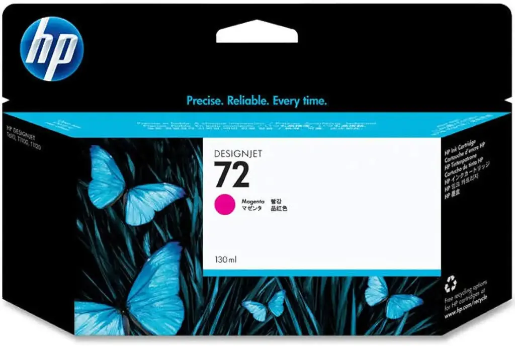 HP 72 Magenta Original Cartucho de Tinta HP72 DesignJet de la serie T610, T620, T770, T1100, T1200, T1200 HD, T2300 eMFP, T790, T1300 130ml SKU: C9372A