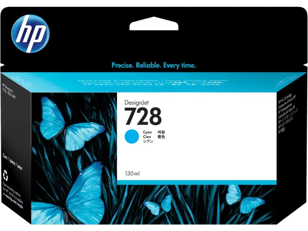 HP 728 Cian Original Cartucho de Tinta HP728 HP Designjet T730, T830 130ml SKU: F9J67A