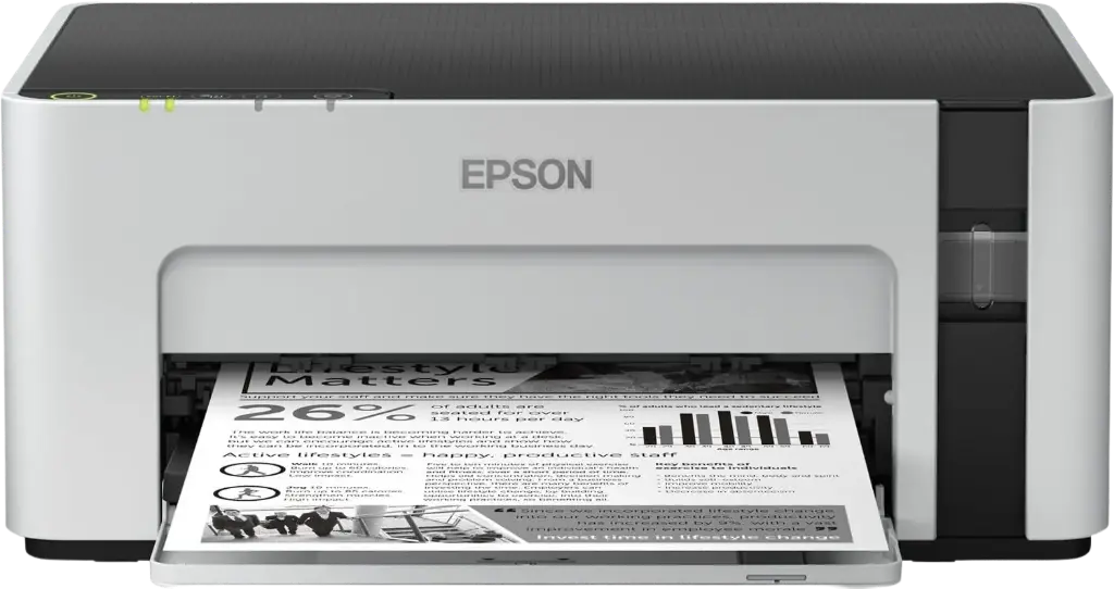 Impresora Epson EcoTank M1120, Blanco y Negro, Tinta Continua, Tanque de Tinta, Inalámbrico, Impresora Monocromática Wifi Direct 32ppm SKU: C11CG96301